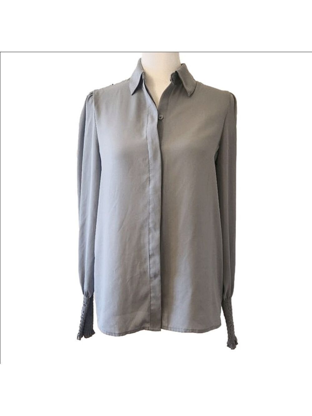 EXPRESS POWDER BLUE BUTTON UP BLOUSE WITH SMOCKED SLEEVE CUFFS - XS